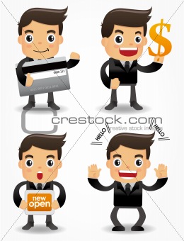 funny cartoon office worker with sale Promotions icon set