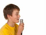 boy speaking with microphone