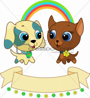 Cute puppy and kitten vector illustration