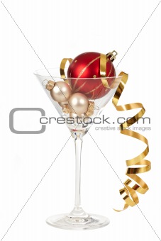 christmas decorations in martini glass