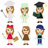 six girls of different professions