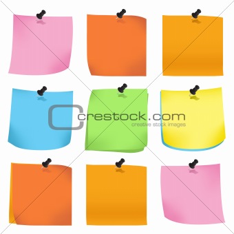 illustration of pin with colorful papers on white background