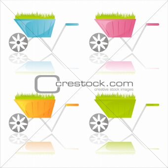 colorful garden wheelbarrows