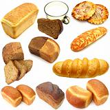 Assortment of different types of bread isolated on white background