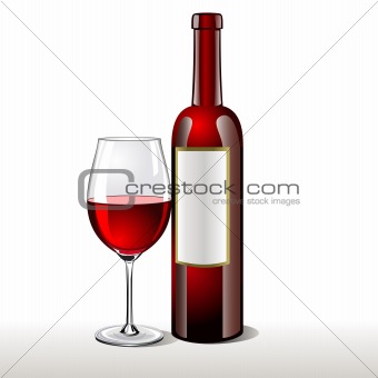 Bottle of red wine with a glass