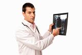 Doctor show x-ray with stethoscope isolated on white background