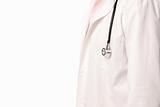 Unrecognizable doctor with stethoscope copy-space isolated on white background