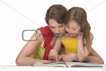 Mother and daughter read book