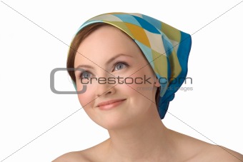 Portrait of young girl in kerchief. 