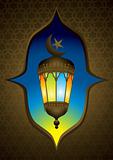 Old style arabic lamp with moon crescent - vector illustration