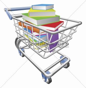 Shopping trolley cart full of books concept
