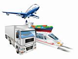 Logistics concept airplane truck train cargo ship