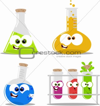 Cute cartoon science flasks and beakers