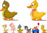 Silly cartoon family of ducks