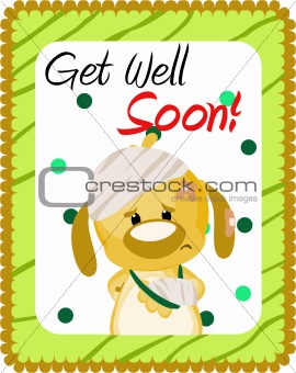 Get well soon greeting with injured dog