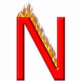3D Letter N on Fire