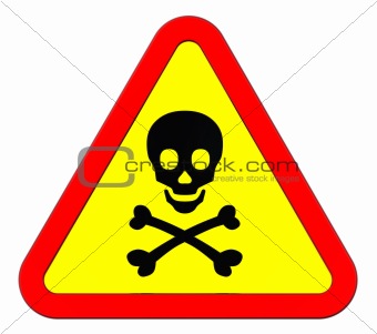 Warning sign with skull symbol isolated on white.