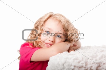 Cute happy girl daydreaming