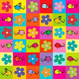 Pattern with colored birds and flowers