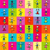 Pattern with colored doodle kids