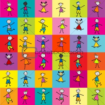 Pattern with colored doodle kids