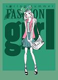 fashion background illustration with bag sketch girl