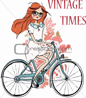 fashion girl with flower and bicycle