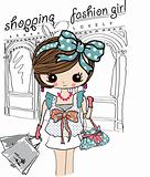 illustration shopping with ribbon woman