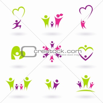 Family, relationship and people icon collection ( green, pink,