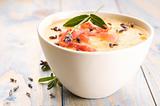 fresh melon soup with parma ham and lavender flower