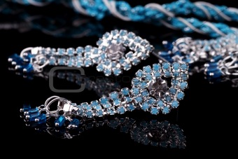 Blue Colored Precious Stone Earrings
