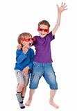 boys having fun wearing 3D glasses