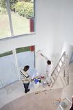 High angle view of two men at an apartment