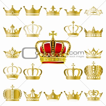 Crown and tiara icons set