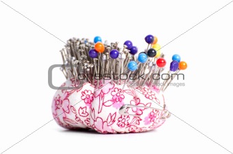 Colored pinheads in pin-cushion