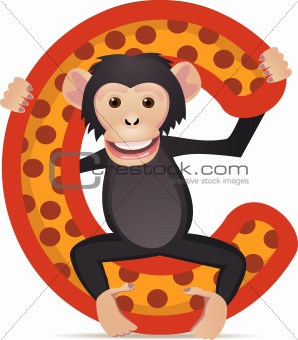 animal alphabet C with Chimpanzee cartoon