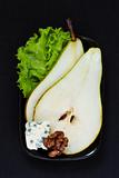 Pear with blue cheese and walnut.