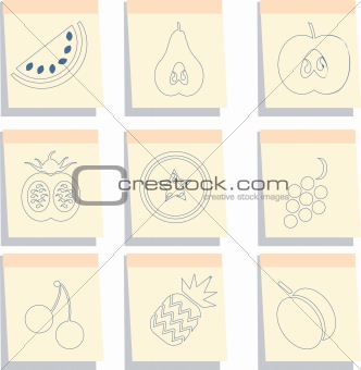 Paper sticker fruit icon set