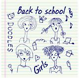 Hand-Drawn Back to School Sketchy Notebook Doodles with  girls 