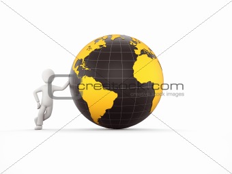 3d character with orange globe