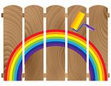 fence boards painted in rainbow
