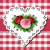 Vintage rose bouquet on lace heart