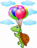 Turtle flying with balloon