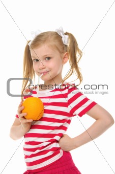 Girl drinking orange juice through straw