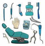 cartoon dentist tool icon set
