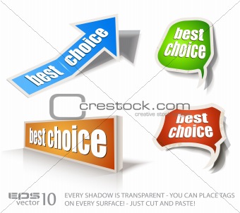 Set of "Best Choice" speech bubble sticker with transparent shadows