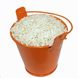Bucket and Long white rice on white background