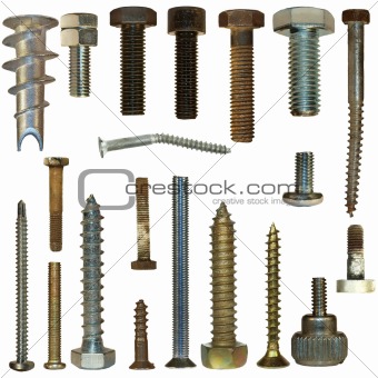 Macro screw heads, bolts isolated on white background