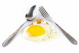 Fried egg with a spoon and fork