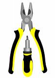 Vector drawing of a screwdriver and pliers
